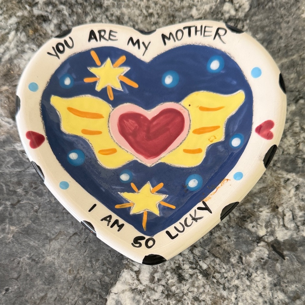 Sara Heart-Shaped Ceramic with Blue and Yellow Design